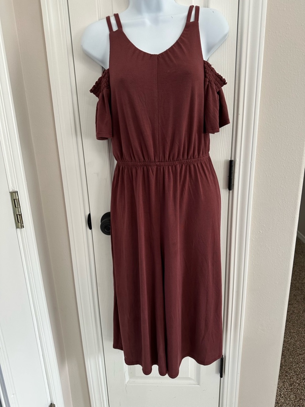 GB girls Rust Cold-Shoulder Capris Jumpsuit with Double Straps